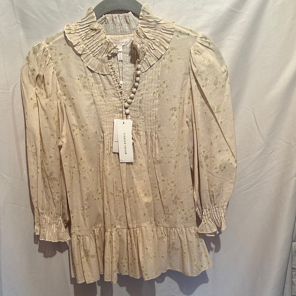 Rebecca Taylor Cream Floral Ruffle Blouse